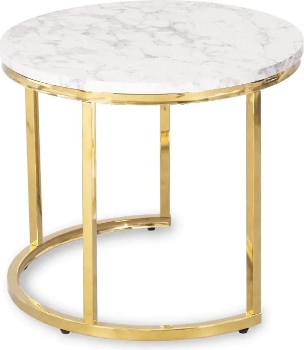 Zestaw Stolików Kawowych OLIS 43 cm/53 cm Biały Marmur Złoty do Salonu Glamour