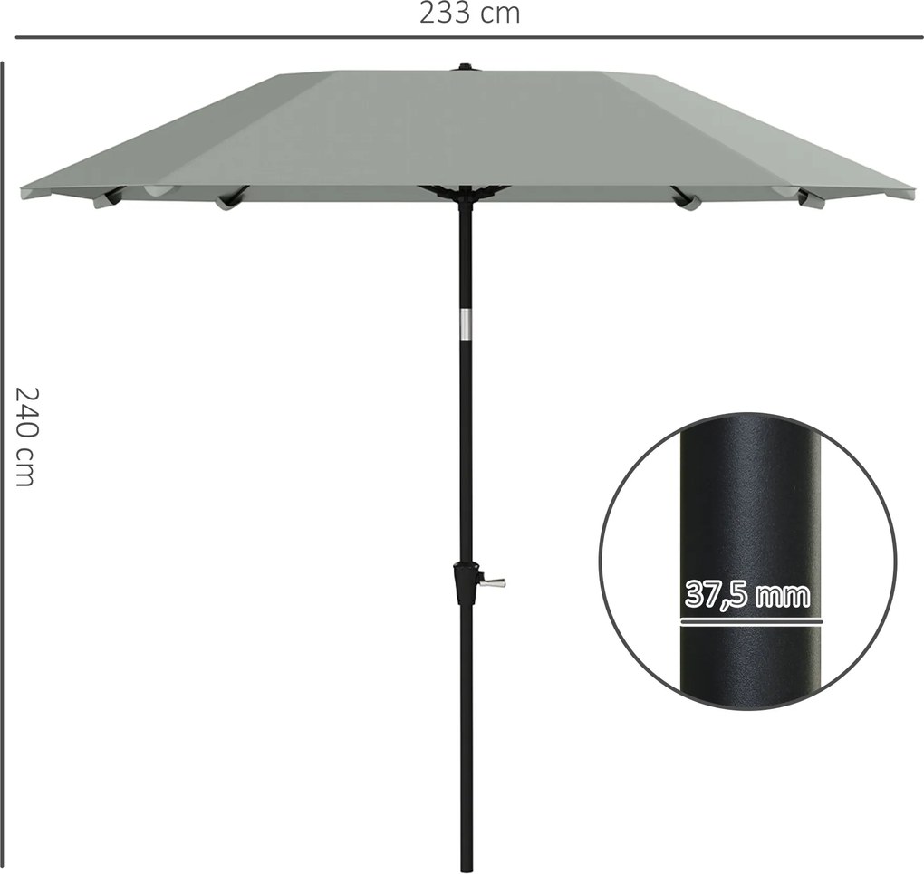 Outsunny 2,3 m Parasol bez podstawy, regulowany parasol tarasowy z korbką, Poliester, Aluminium, Włókno szklane, Ciemnoszary