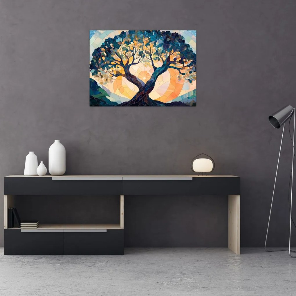 Obraz na szkle – Mozaika – słońce i drzewo II. (70x50 cm)