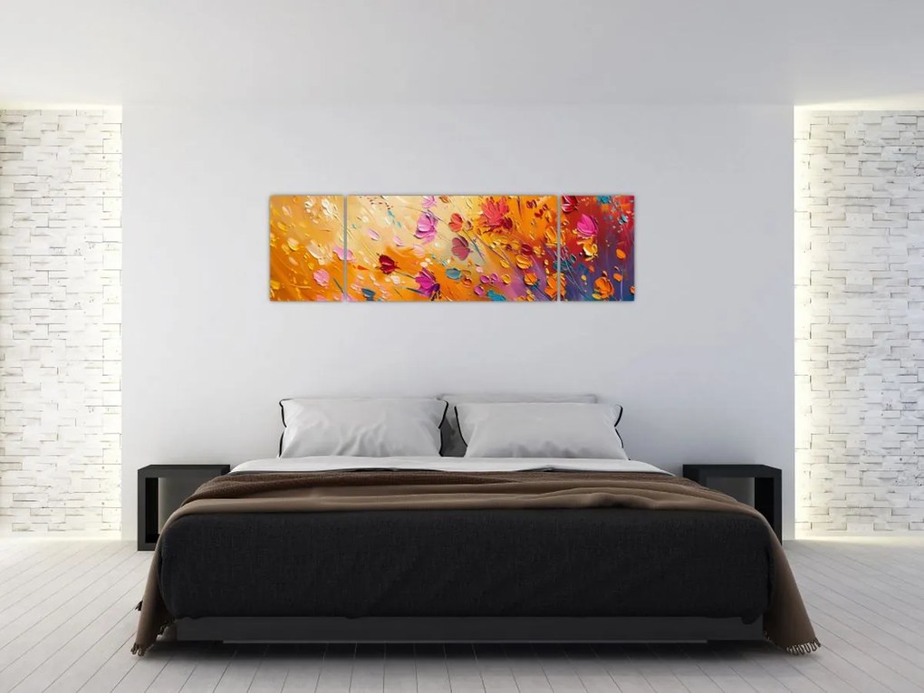Obraz - Malowanie kolorowych kwiatów (170x50 cm)