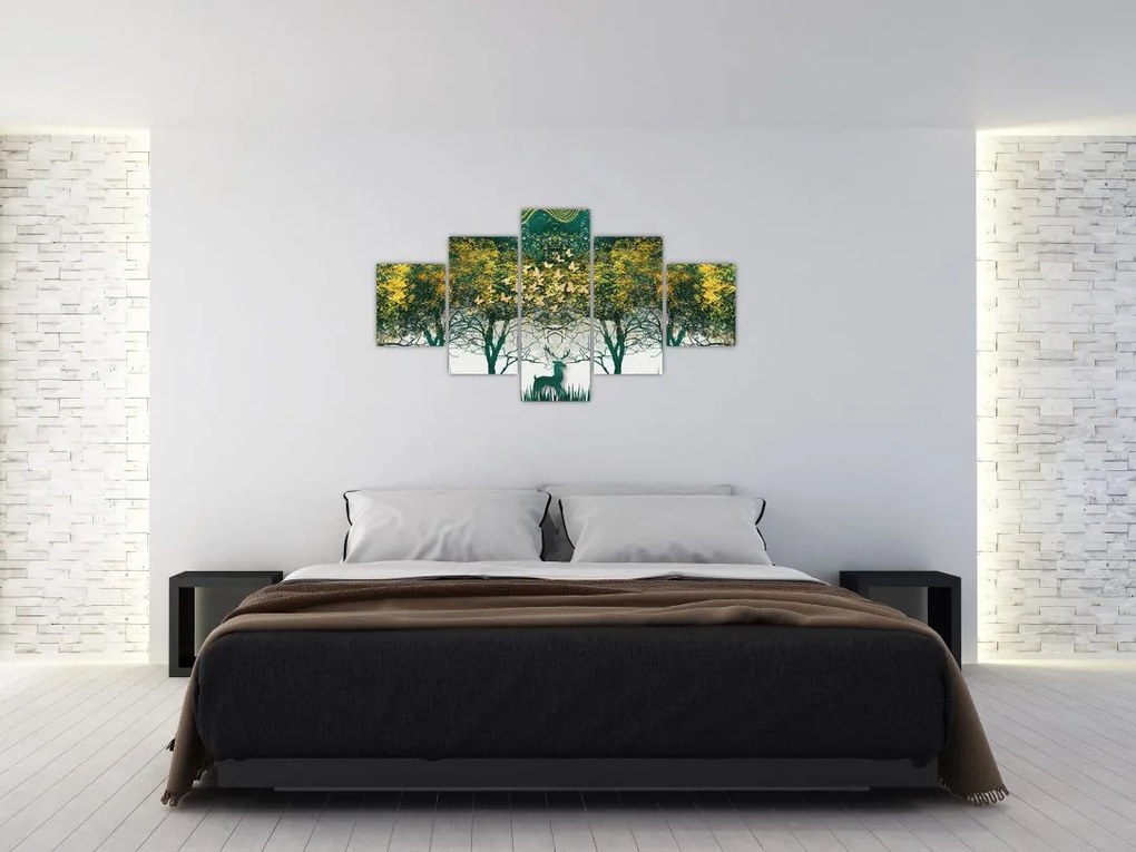 Obraz - Jelenie w zielonym lesie (125x70 cm)