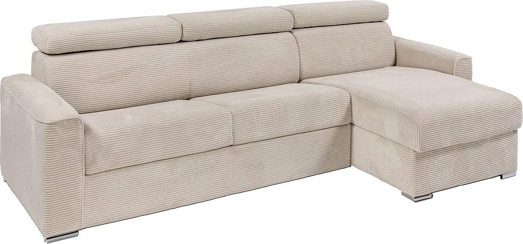 Kanapa narożna dwustronna rozkładana typu express z beżowego sztruksu - Miejsce do spania 140 cm - Materac 22 cm - VIZIR