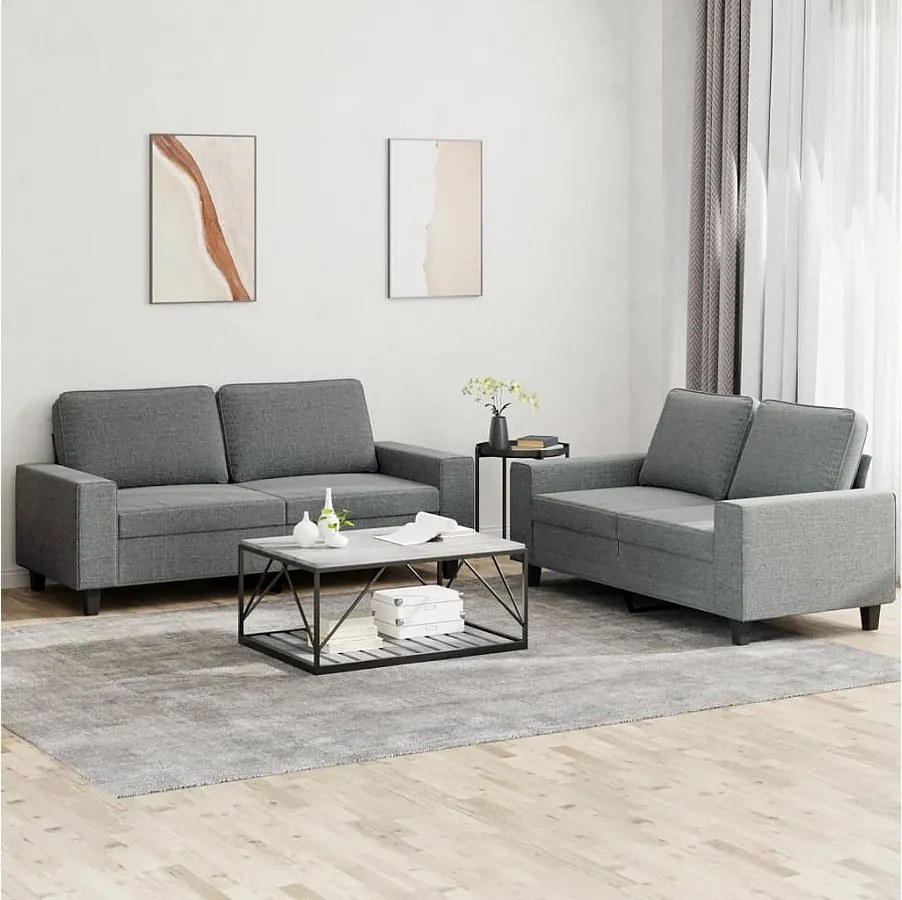 Komplet Sof 2-częściowy Szary Ciemny Wygodna i Wytrzymała Tkanina - 2 Miejsca (120 cm i 140 cm)