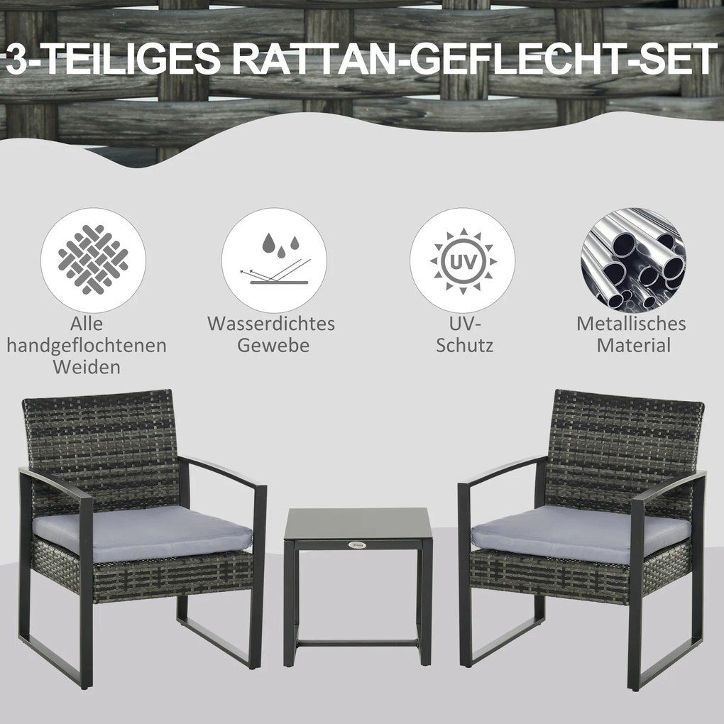 Outsunny Komplet stolik z krzesłami z technorattanu, 3-częściowy Komplet wypoczynkowy 63 cm x 57 cm x 76 cm