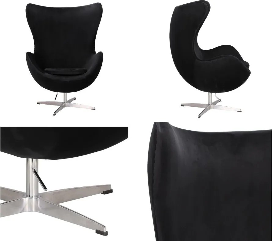 Designerski fotel uszak Jajo Velvet na srebrnej podstawie, insp. Egg