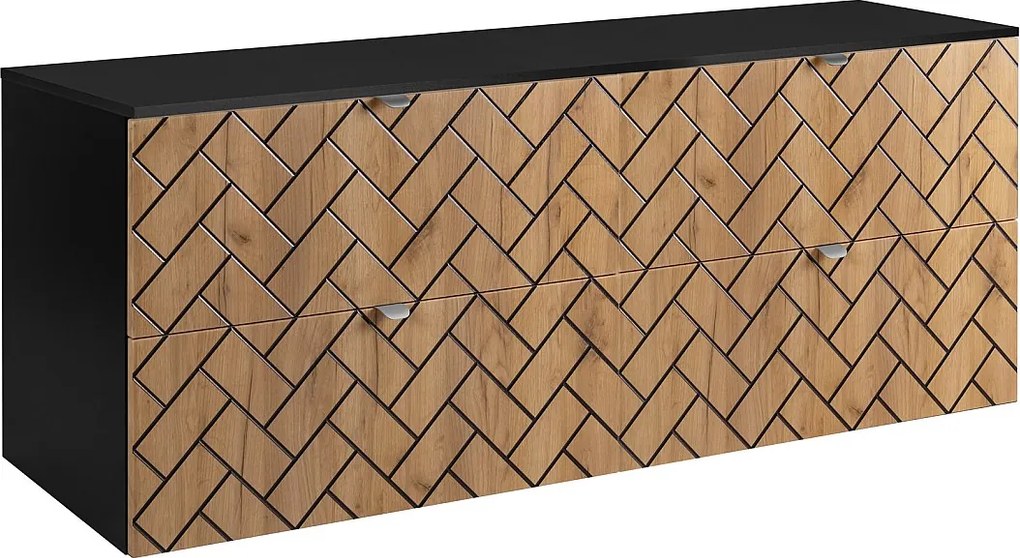 Meble łazienkowe, Złoty dąb rzemieślniczy, 160 x 57 x 46 cm, srebrne uchwyty