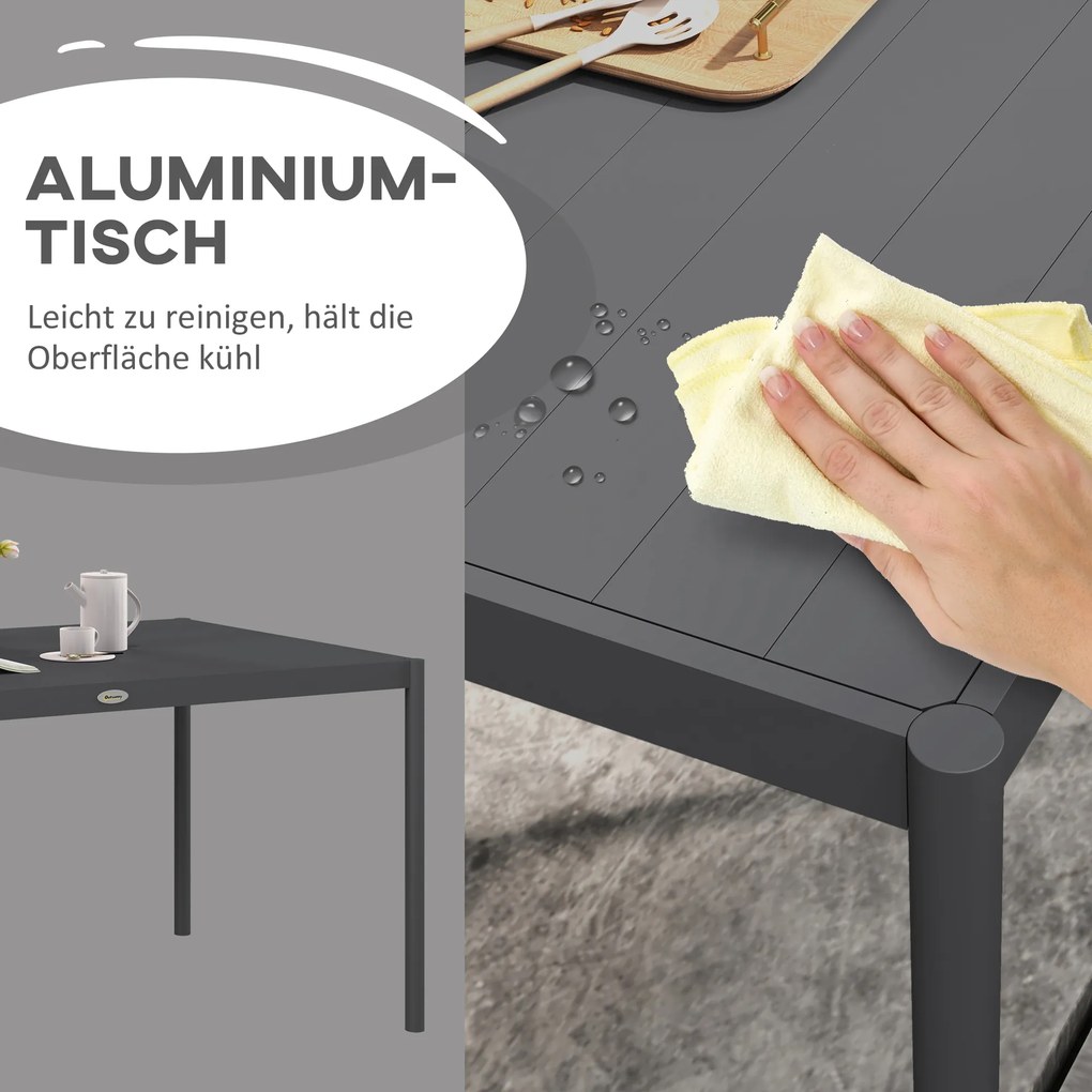 Outsunny Stół ogrodowy, stół zewnętrzny, odporny na warunki atmosferyczne, aluminium, 145 x 90 x 74 cm, ciemnoszary
