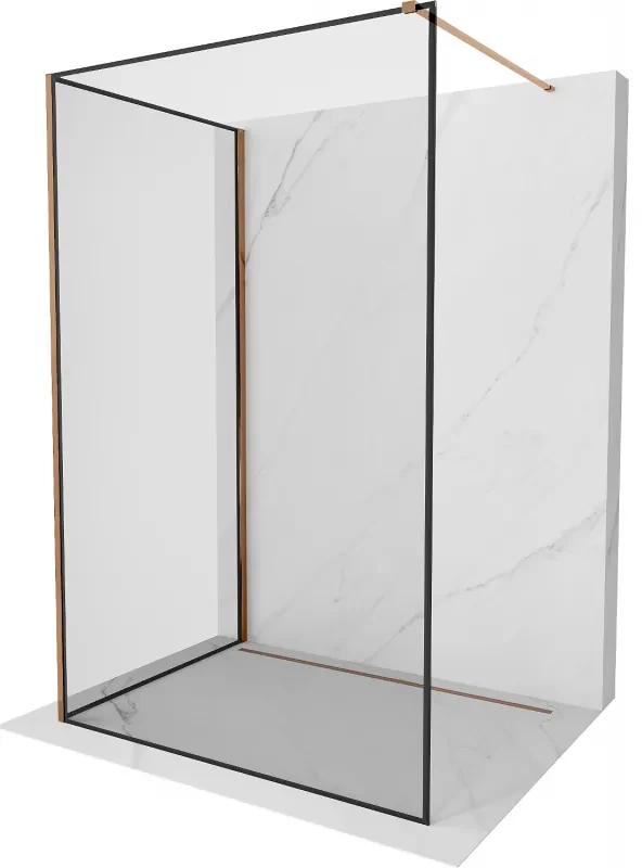 Mexen Kioto ścianka prysznicowa Walk-in 120 x 110 cm, czarny wzór, różowe złoto - 800-120-212-60-70-110