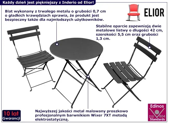 Metalowy czarny 3 częściowy komplet ogrodowy - Ibler