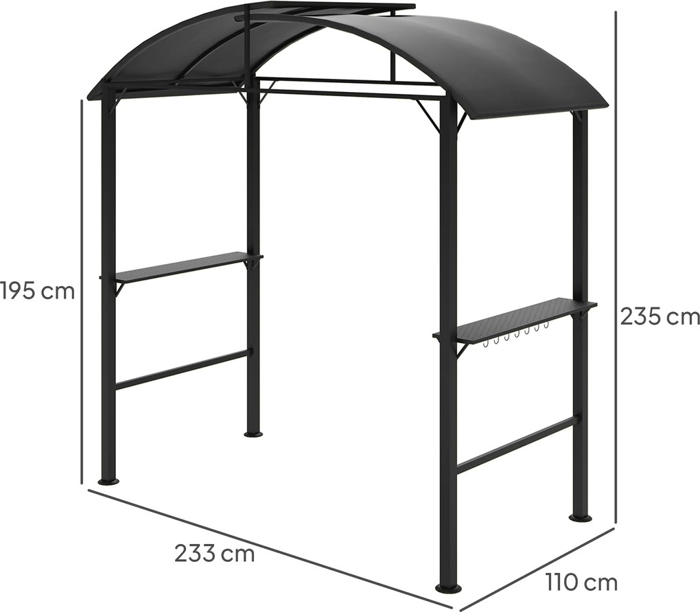Outsunny Pawilon Grillowy, 2 Boczne Półki, Haki, Rama ze Stali, 1,1 x 2,3m, Ciemnoszary