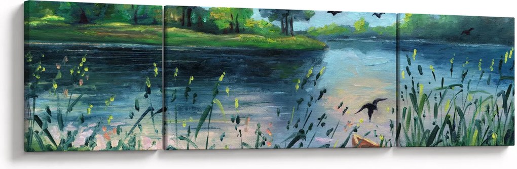 Obraz - Obraz olejny, Wczesny letni wieczór nad jeziorem (170x50 cm)