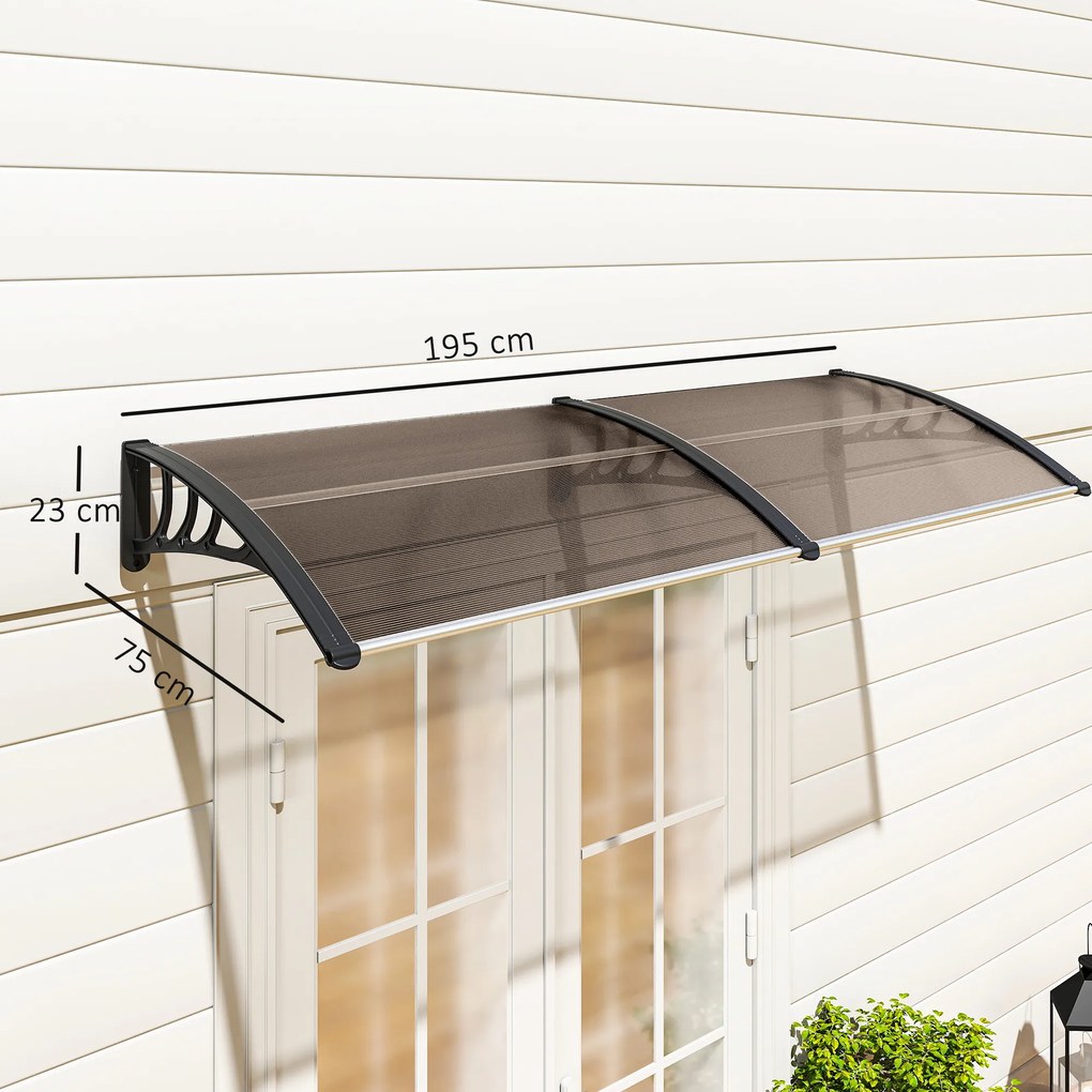 Outsunny Daszek Ochronny 75 x 195 x 23 cm UV i Wodoodporny Poliwęglan Brązowy | Aosom PL