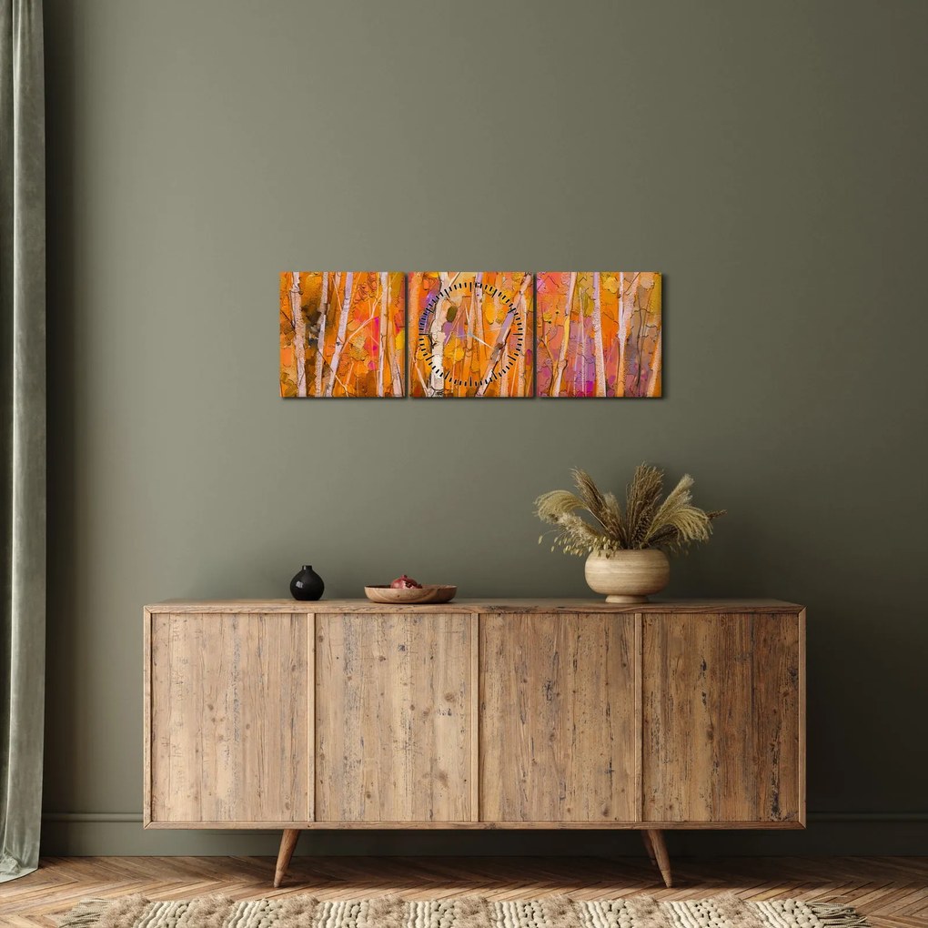 Obraz - Jesienny las (z zegarem) (90x30 cm)