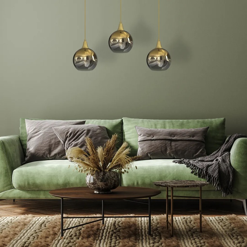 Lampa wisząca MONTE GOLD 3xE27, potrójna, na listwie kule złote