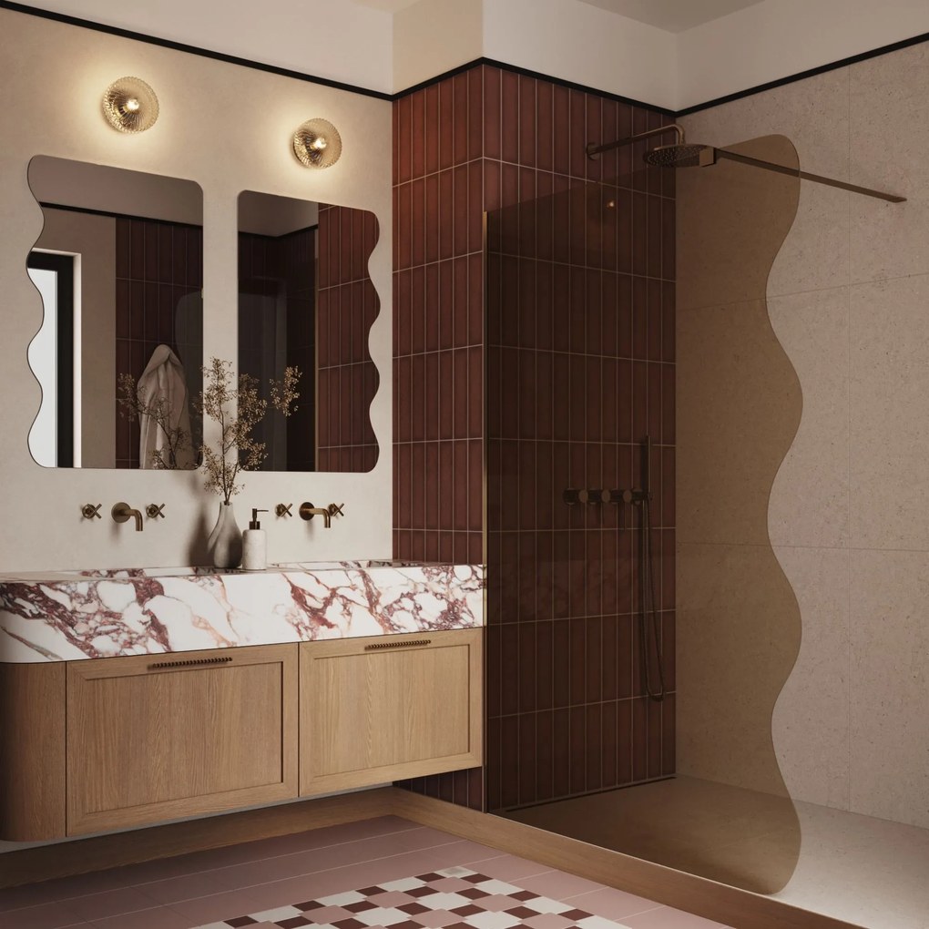 Ścianka prysznicowa Walk in fix szkło brązowe falowane 8mm MOLIS Wave Brown MASSI | Różne rozmiary : Kolor profili kabiny - czarny, Szerokość ścianki - 120 cm, Typ montażu - WALK in FIX (Do ściany)