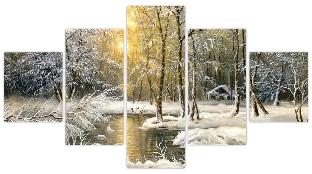Obraz - Domek w lesie, obraz olejny (125x70 cm)
