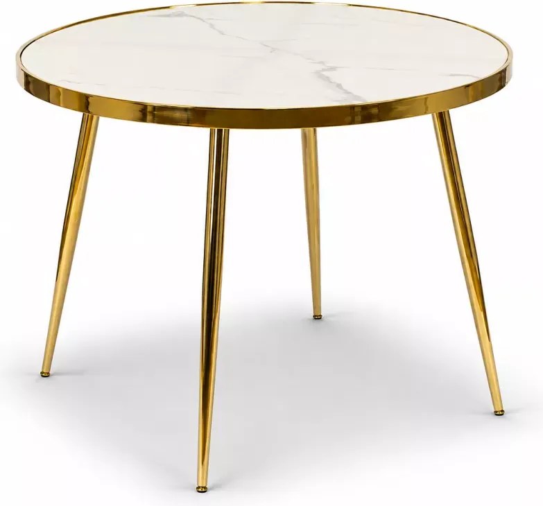 Elegancki stół Cantiero 100 cm – okrągły stół glamour ze szklanym blatem i złotymi nogami
