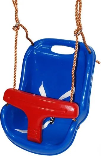 Huśtawka kubełkowa plastikowa z wysokim oparciem niebiesko-czerwona