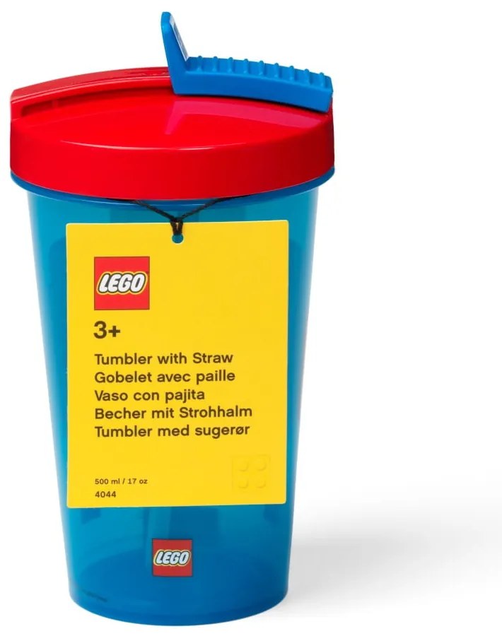 Niebieski kubek podróżny z czerwonym wieczkiem i słomką LEGO® Iconic, 500 ml