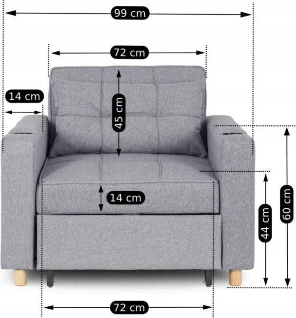 Fotel do Spania SOLOR Rozkładany Amerykanka Szary Nowoczesny