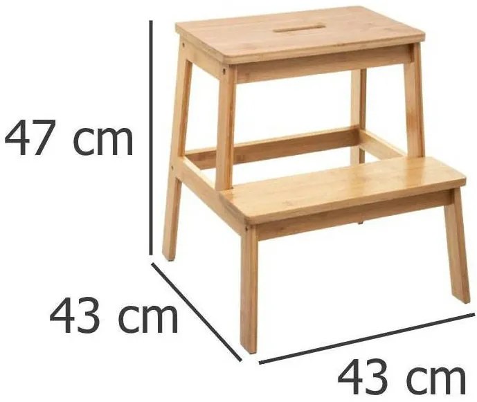 Taboret, stołek 2-stopniowy, bambusowy, pomocnik, drabinka
