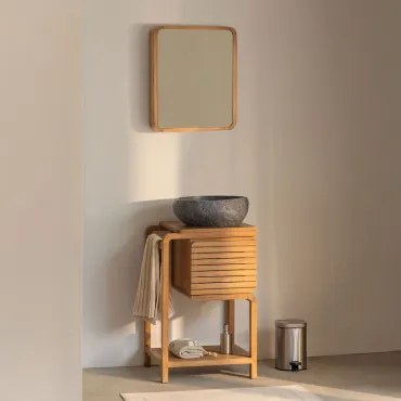 Zestaw Mebli Łazienkowych Bradley Z Drewna Tekowego Nieregularna Z Czarnego Cementu ↔︎40 - Sklum