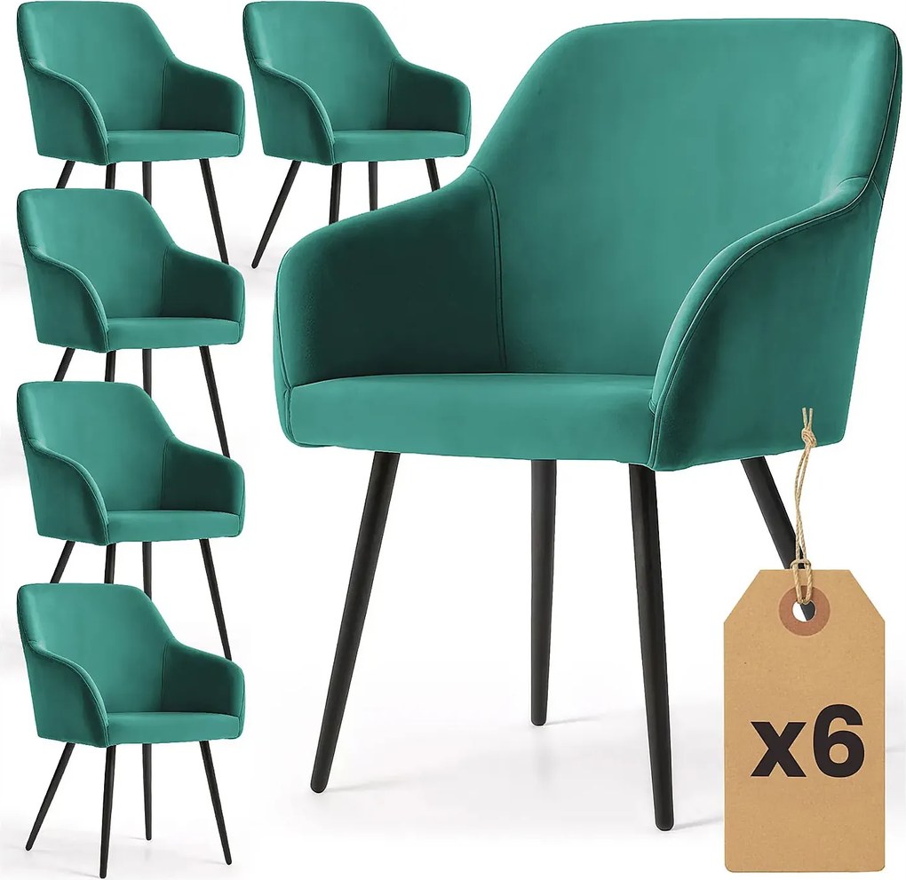 Zestaw 6 zielonych krzeseł kubełkowych tapicerowanych welurem H5-E71