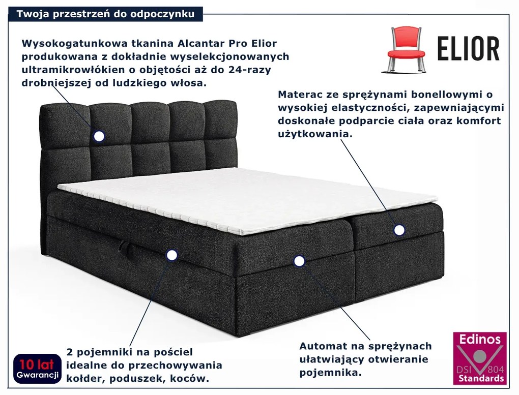 Czarne łóżko z pojemnikiem na pościel 5 rozmiarów W2-K19