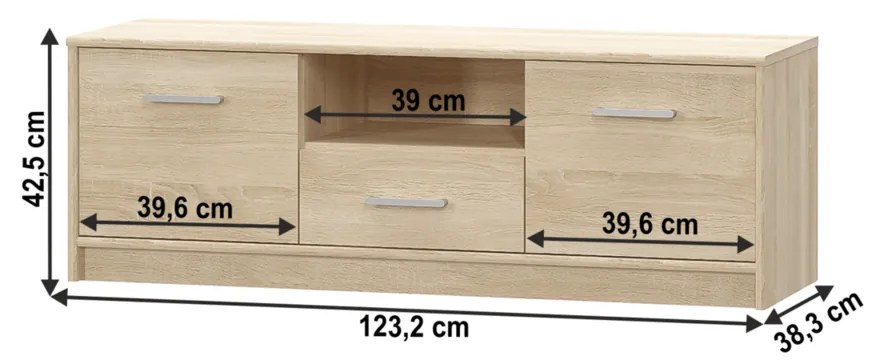 Stolik pod telewizor TEYO 2D1S, dąb sonoma