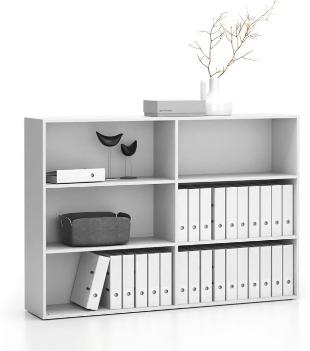 Regał biurowy podwójny niski SEGMENT, 4 półki, 1660 x 350 x 1140 mm, biały