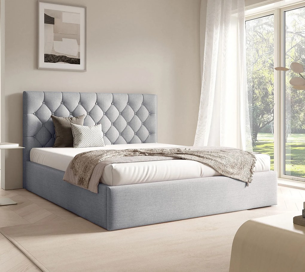 Jasnoszare łóżko tapicerowane z zagłówkiem 3 rozmiary R7-W73