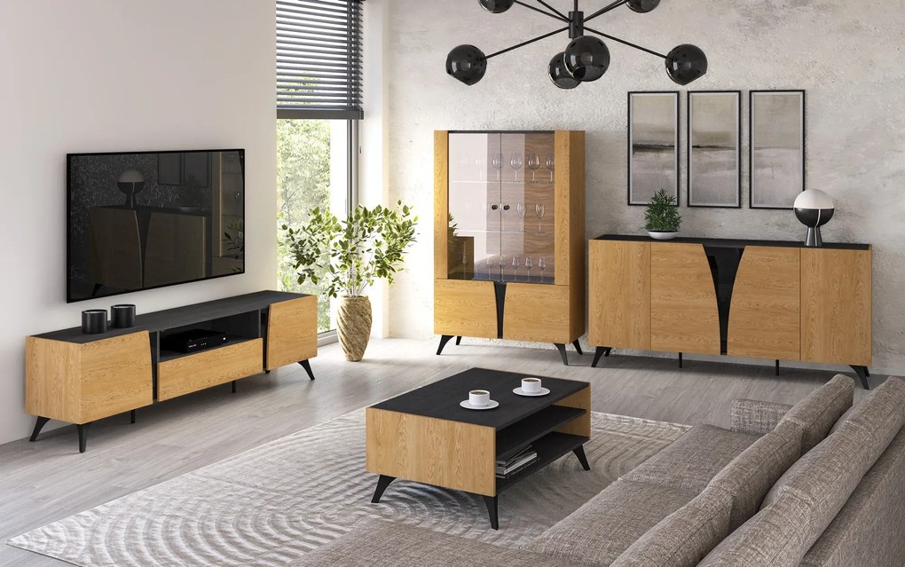 Witryna do salonu HESTIA 1W1D 58cm dąb/czarna lewa ML MEBLE