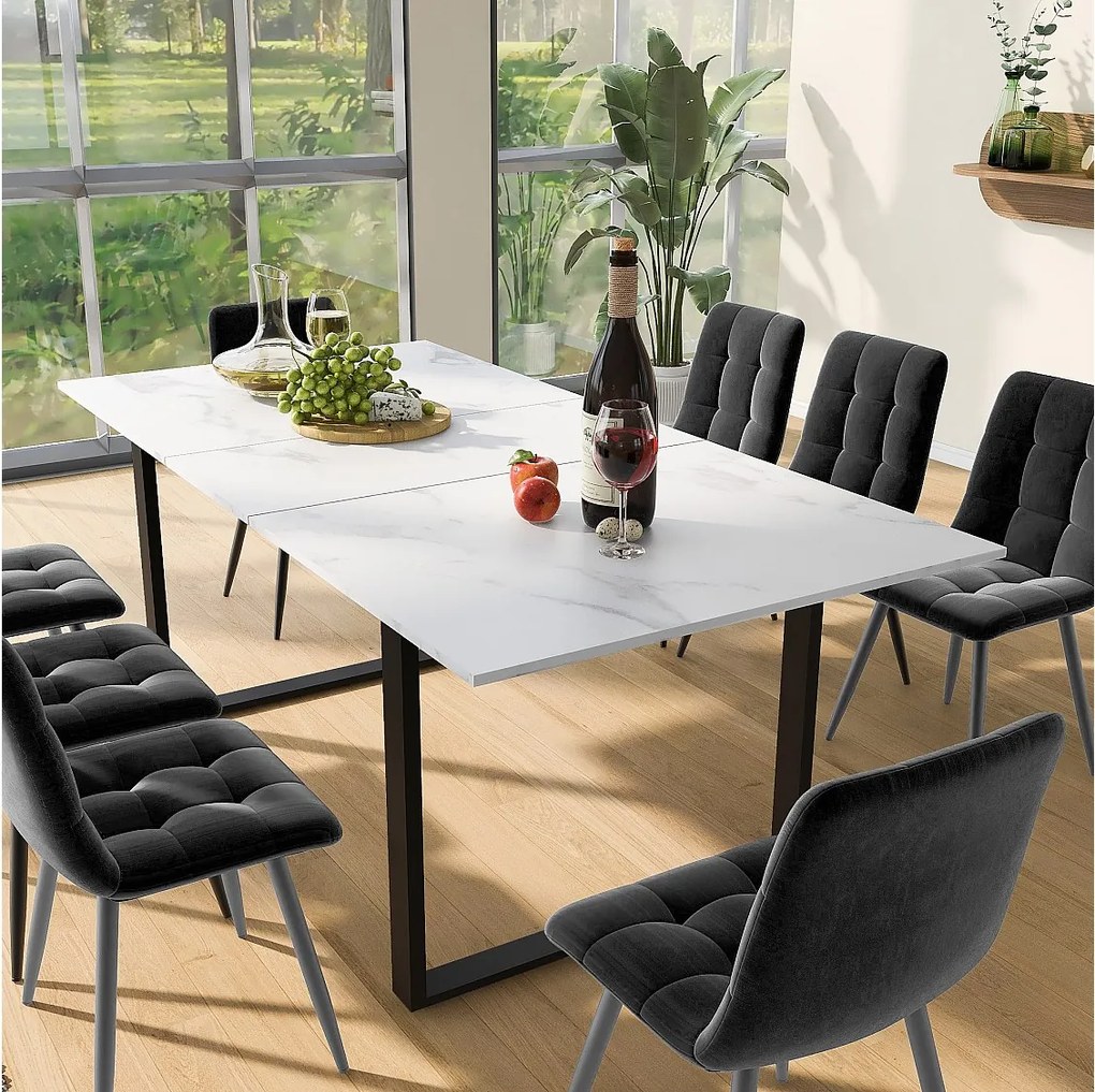 Zestaw 9 stołów i krzeseł do jadalni - 140/180 x 80 x 75 cm - Stół z żelaznymi nogami + 8 krzeseł - MDF - Szary