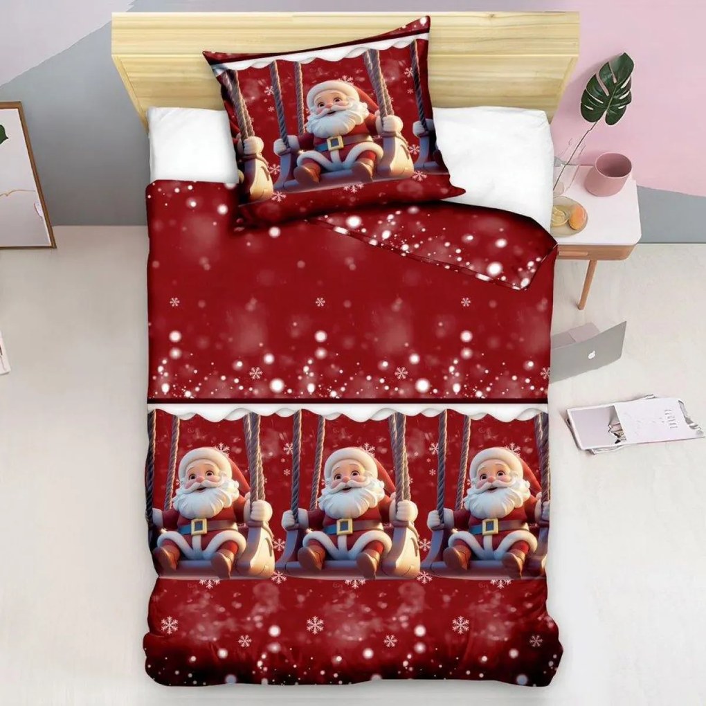 PrzytulneMieszkanie.pl PrzytulneMieszkanie.pl Pościel z mikrowłókna SANTA ON A SWING czerwone Rozmiar pościeli: 70 x 80 cm | 140 x 200 cm