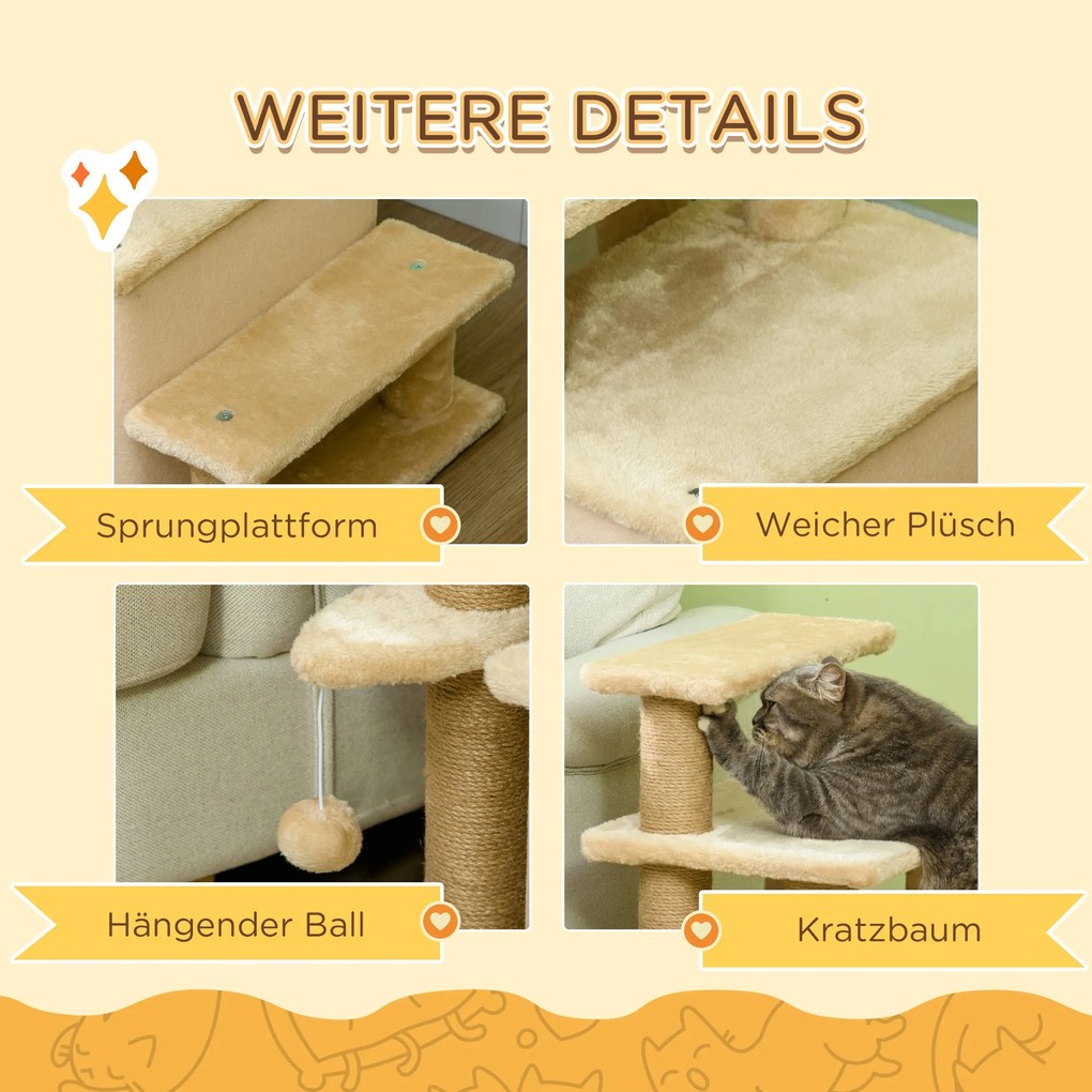 PawHut Schody dla Zwierząt Beżowe 60x40x66cm | Aosom PL