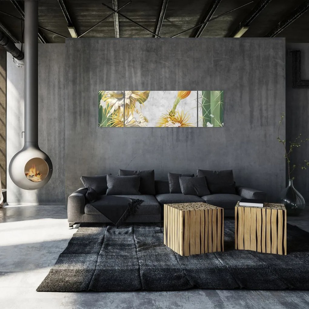 Obraz - Kwitnące kaktusy, vintage (170x50 cm)