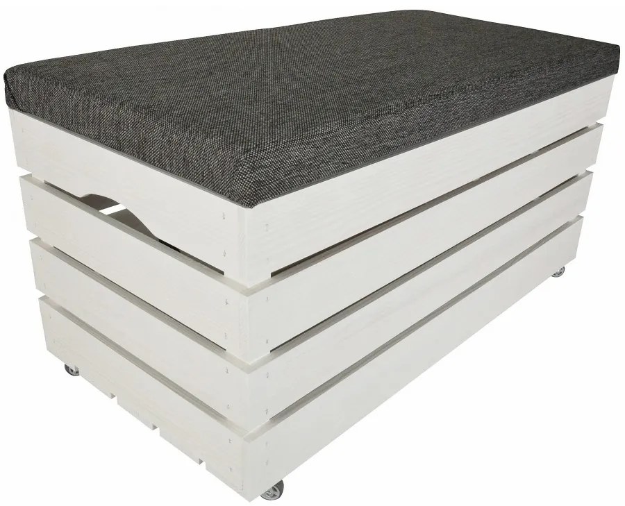 Pufa kufer skrzynia z kółkami drewniana sosnowa siedzisko 80cm malowana biała