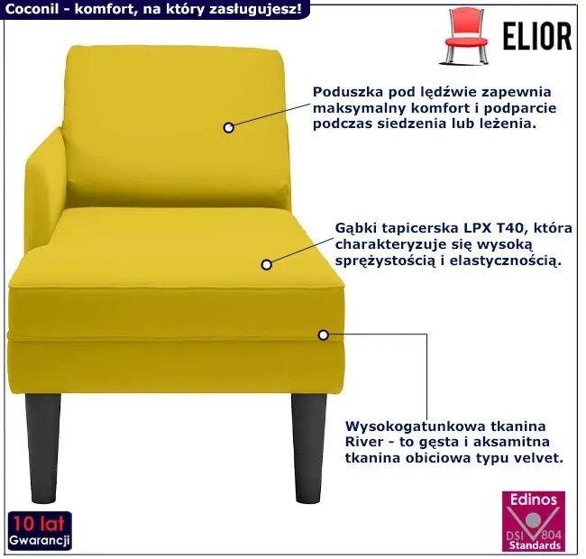 Żółta leżanka tapicerowana aksamitem - Frik