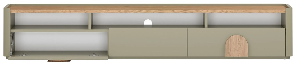 Szafka RTV Amilio 200 cm z szufladami - eukaliptus / dąb baltic dune / uchwyty dąb naturalny