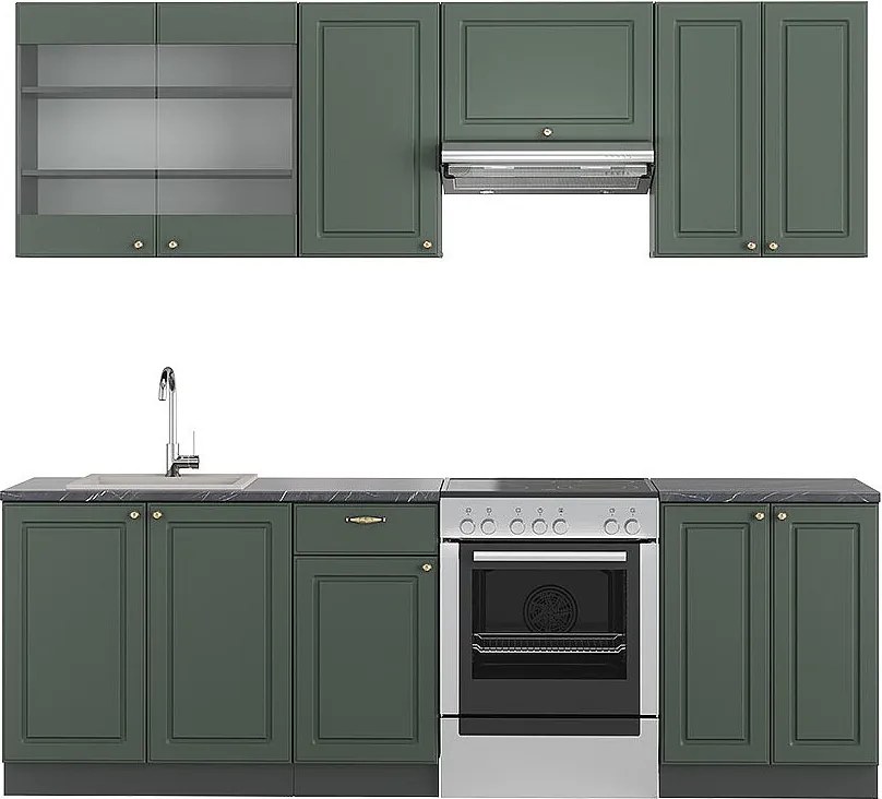 Zabudowa kuchenna zielono-złoty country house/antracytowy 240x46x81.6 fame-line