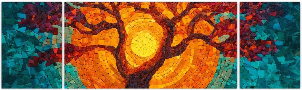 Obraz - Drzewo życia i słońce w mozaice (170x50 cm)