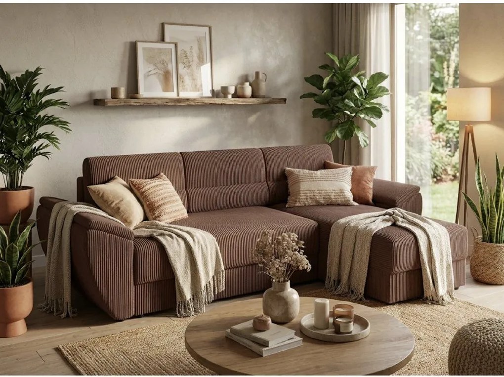 Rozkładana narożna sofa TAVERO 251x140 cm, ciemnoróżowa, uniwersalna