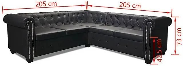 Czarny 5-osobowy narożnik w stylu chesterfield W7-R28