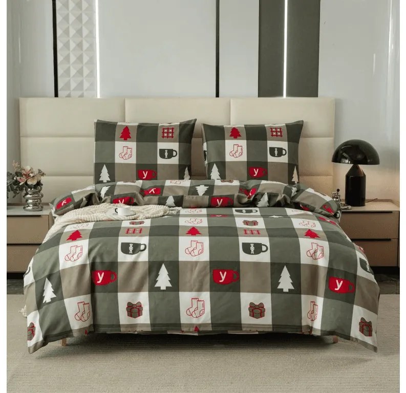 PrzytulneMieszkanie.pl PrzytulneMieszkanie.pl Pościel flanelowa z mikrofibry CHRISTMAS SOCKS zielona Rozmiar pościeli: 70 x 90 cm | 140 x 200 cm