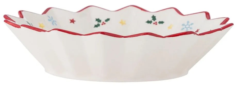Czerwono-kremowy ceramiczny talerz do serwowania ze świątecznym motywem ø 20 cm Naive – Bloomingville