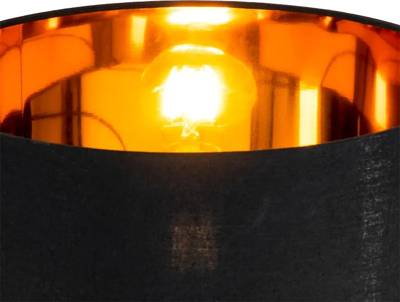Nowoczesna lampa stojąca czarna ze złotym okrągłym kloszem - VT