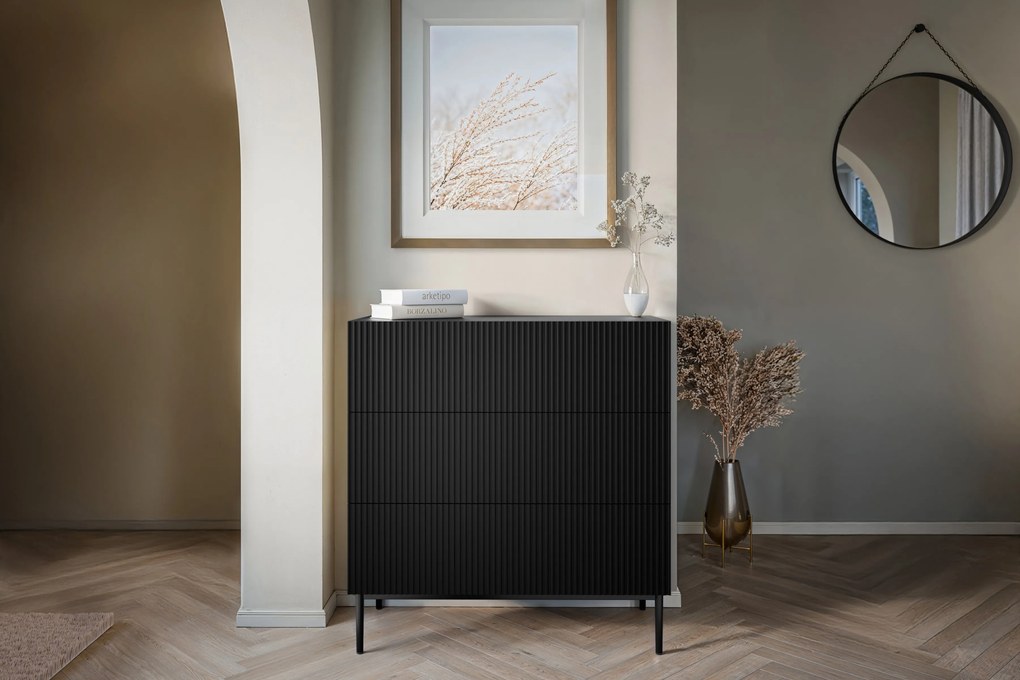 Komoda z szufladami Nicole 100 cm - czarny mat / czarne nóżki