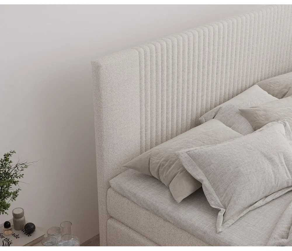 Beżowe łóżko kontynentalne ze schowkiem 180x200 cm Bergamo – Maison de Rêve