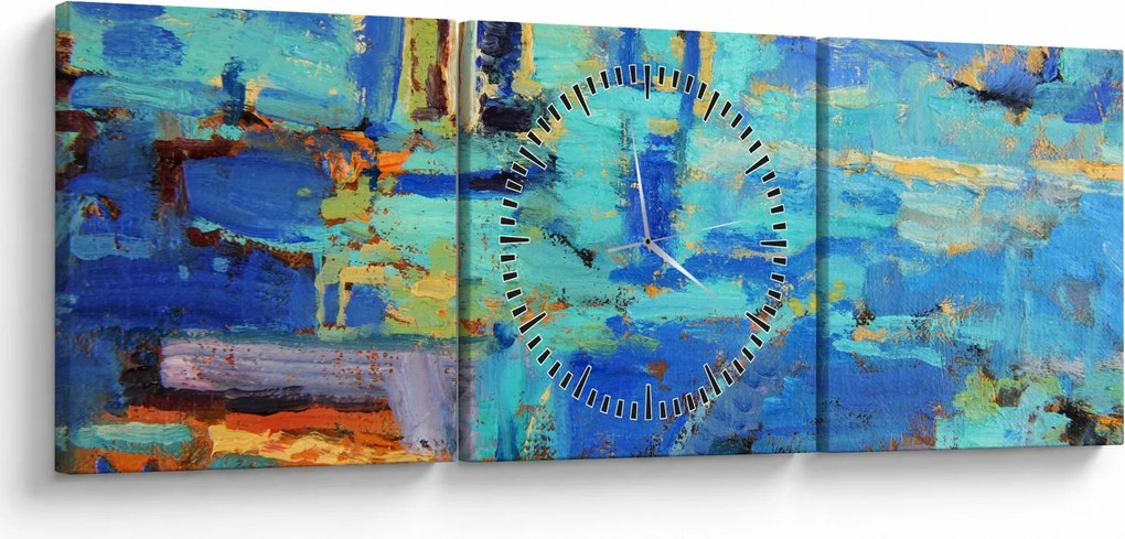 Obraz - Abstrakcyjny obraz olejny (z zegarem) (90x30 cm)