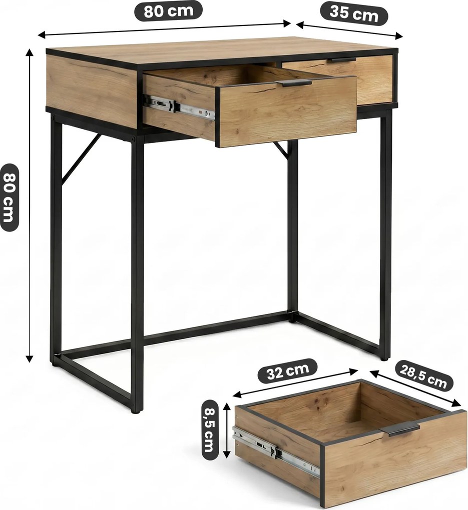 Konsola do przedpokoju z szufladami dąb craft + czarny P1-M80